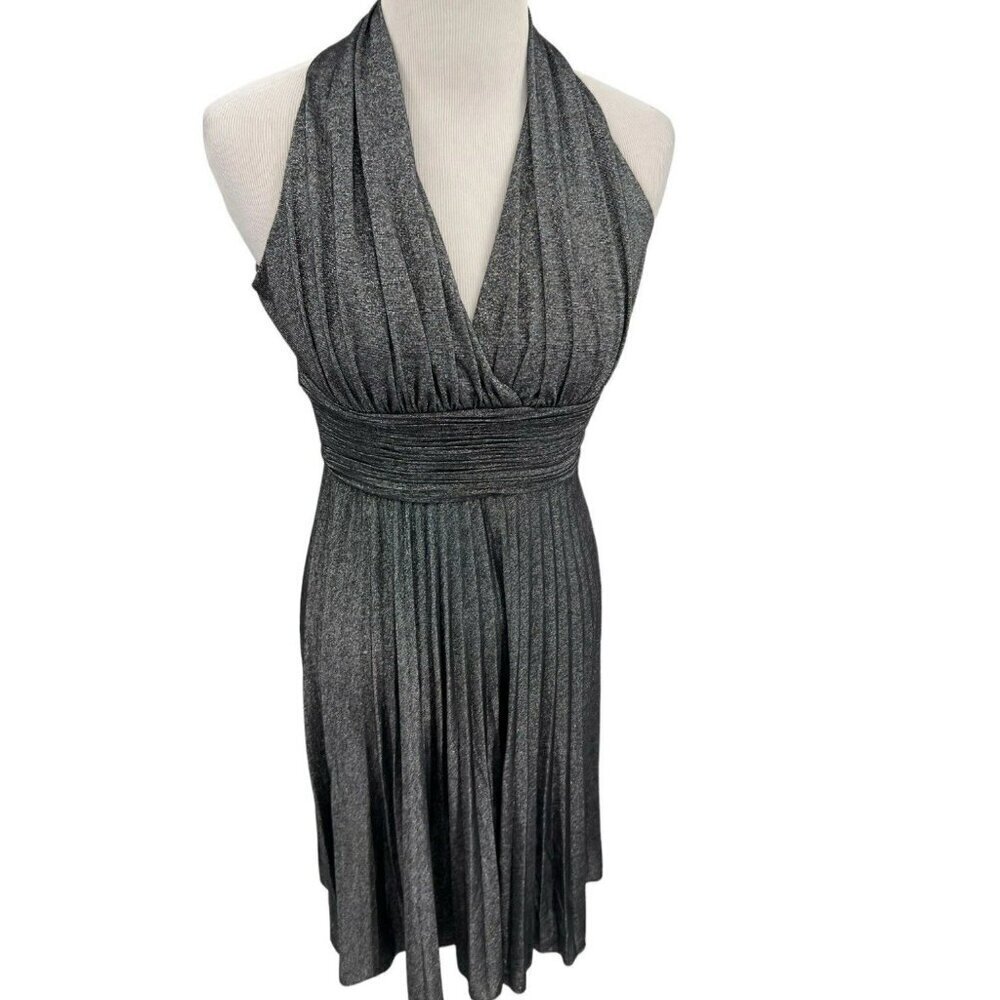 Evan Picone Silver Metallic & Black Formal Evening Halter Dress Womens Size 6